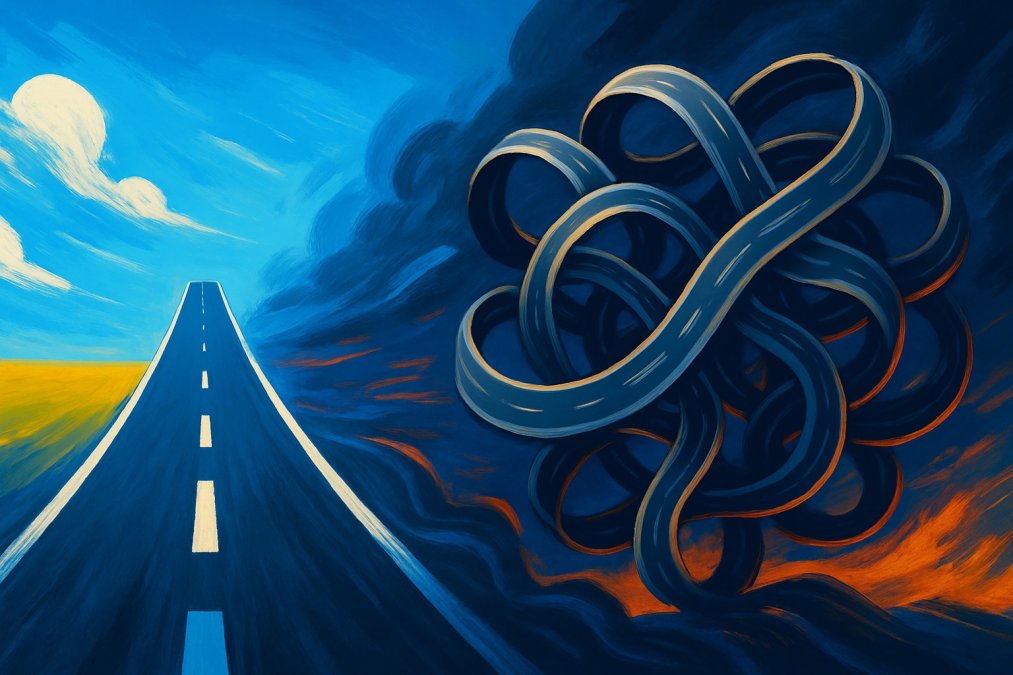 Developer comparing heavy JavaScript frameworks with a lightweight Laravel and Livewire stack on a laptop screen