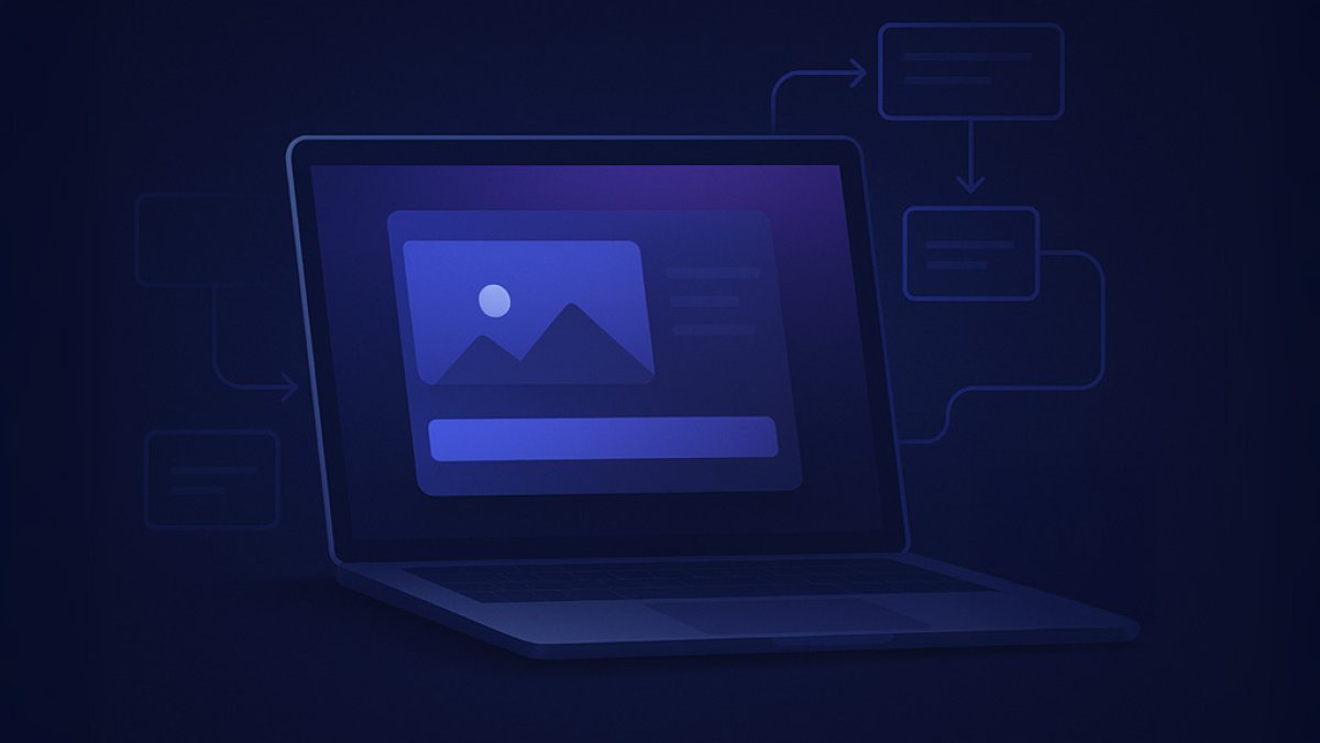 Branded social share image template showing a post title and corner logo generated automatically in Laravel